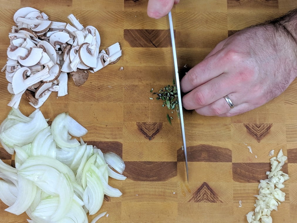 All stroganoff ingredients prepped and ready