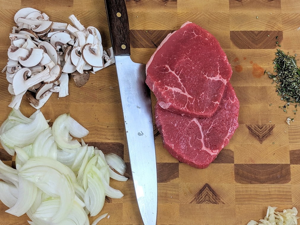 Beef stock measured for the stroganoff sauce