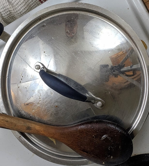 Stroganoff simmering with the lid on