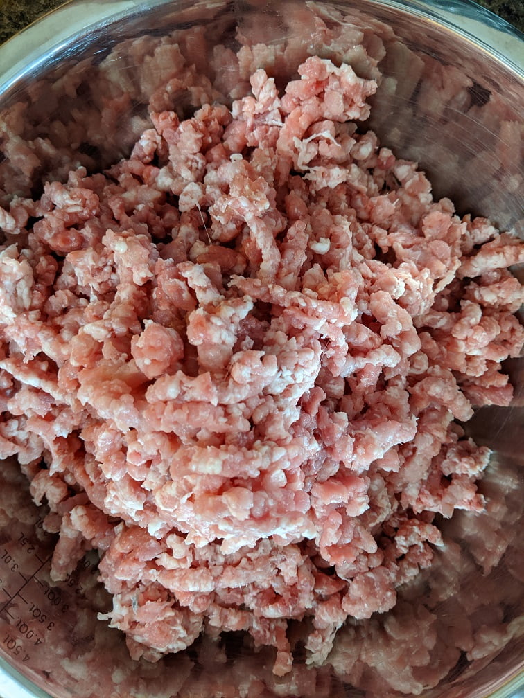 Freshly ground pork in a bowl