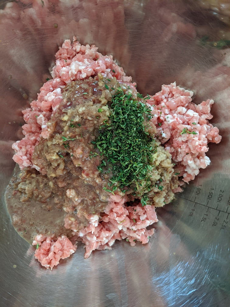 Seasoning ingredients measured out for the p&acirc;t&eacute;