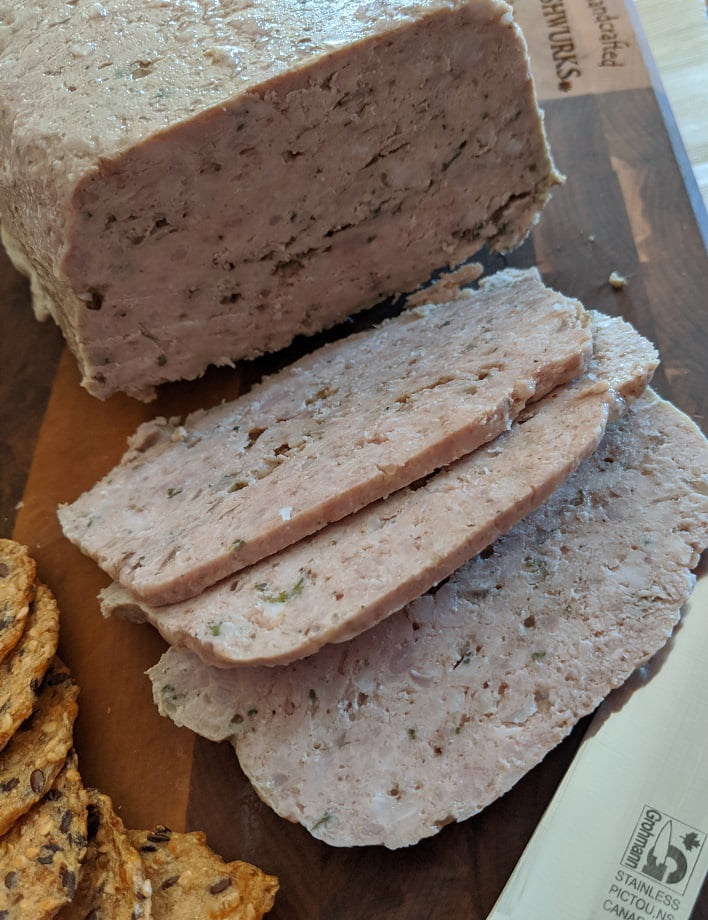 Country p&acirc;t&eacute; unwrapped and ready to slice