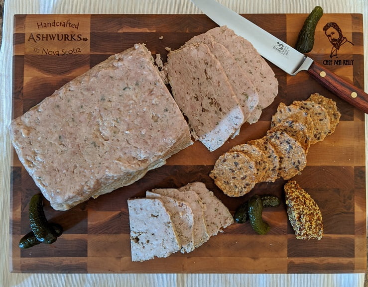 A thick slice of country p&acirc;t&eacute; showing the coarse texture