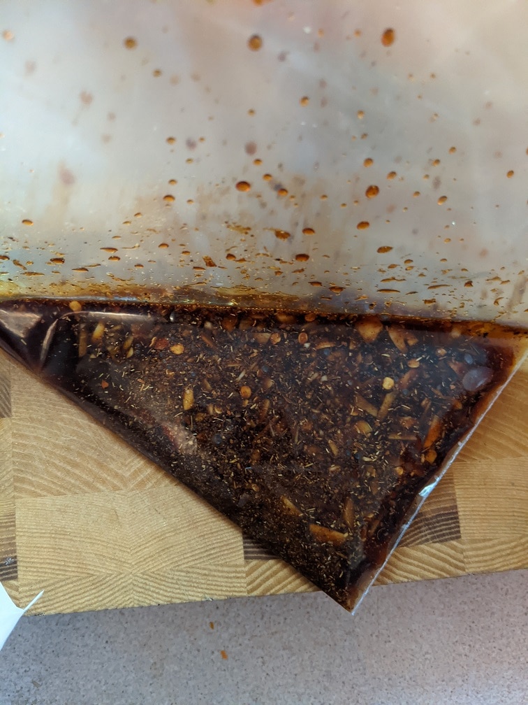 Pork marinade bag ready for the fridge