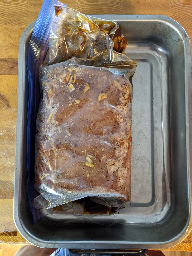 Pork loin added to the marinade bag