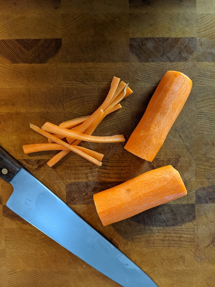 Thinly sliced celery for the stir-fry