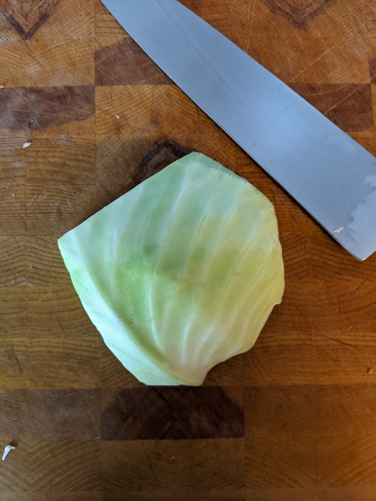 Thinly sliced cabbage prepared for chow mein