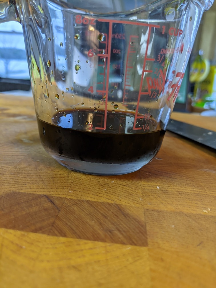 Soy sauce measured for the chow mein sauce
