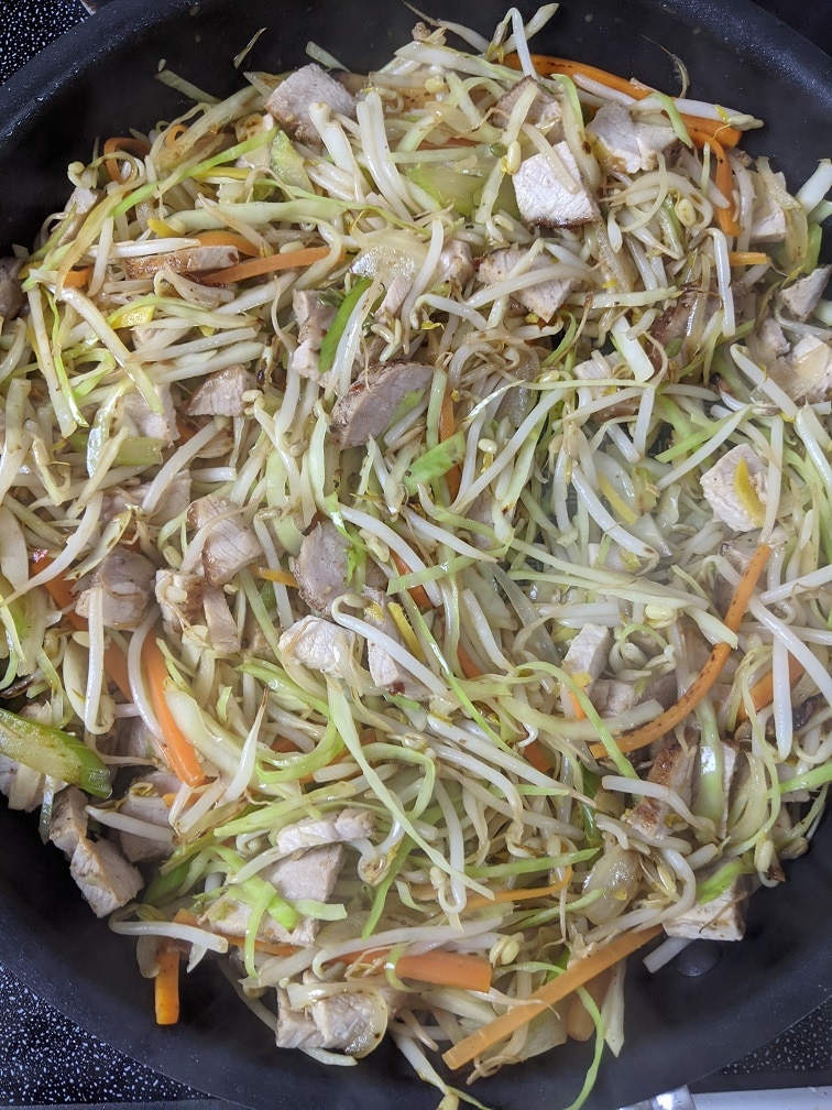 Vegetables with colour on the bottom from the hot pan