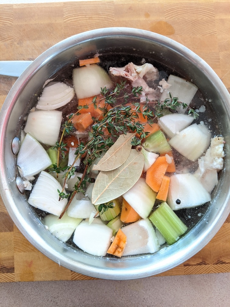 Cold water added to cover the stock ingredients
