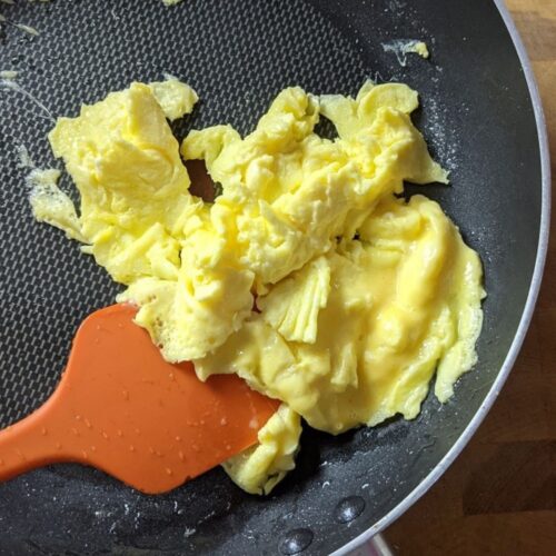 Scrambled eggs in a pan