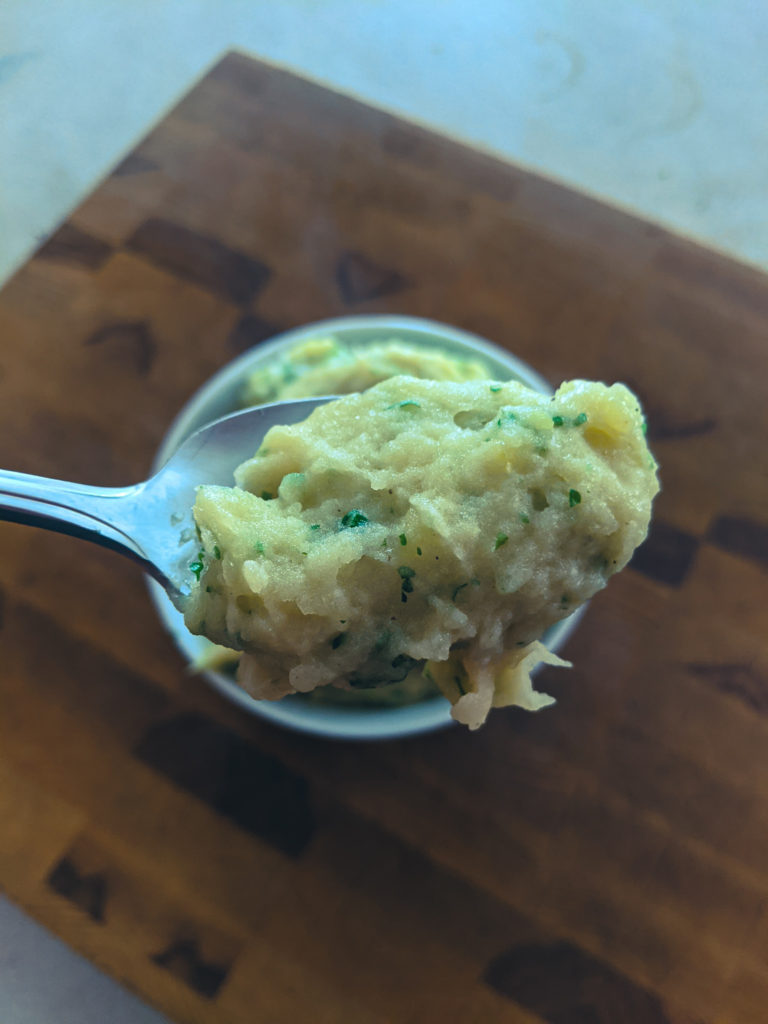 Finished mashed potatoes served in a bowl