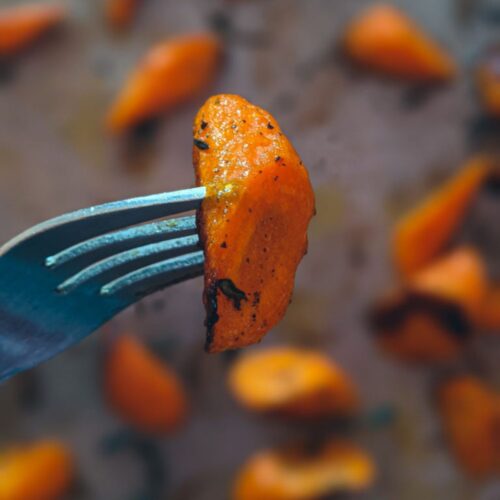Oblique cut roasted carrots