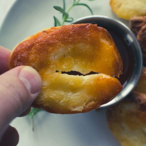 A crispy onve-baked halloumi nugget