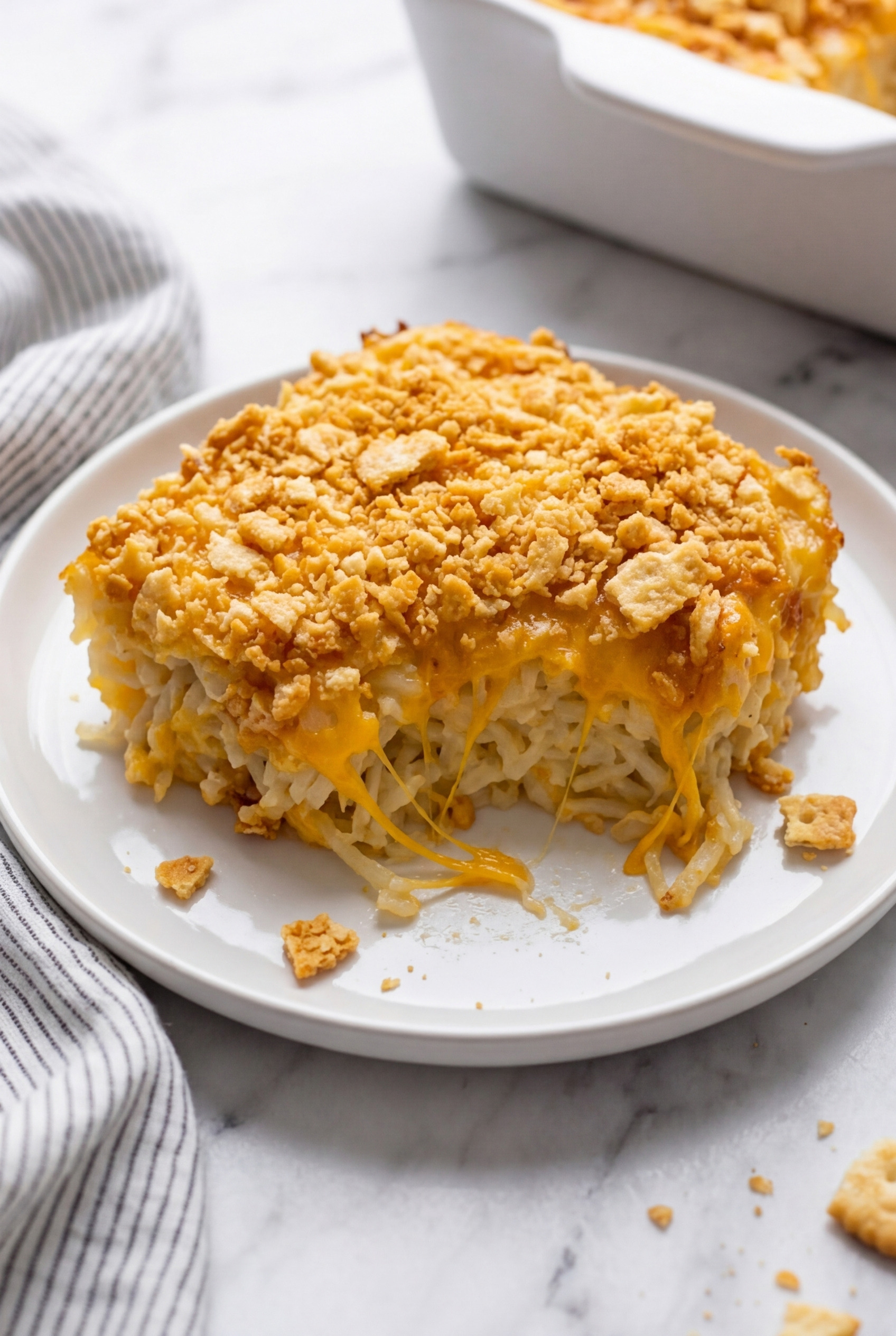 cheesy hash brown casserole dinner scene