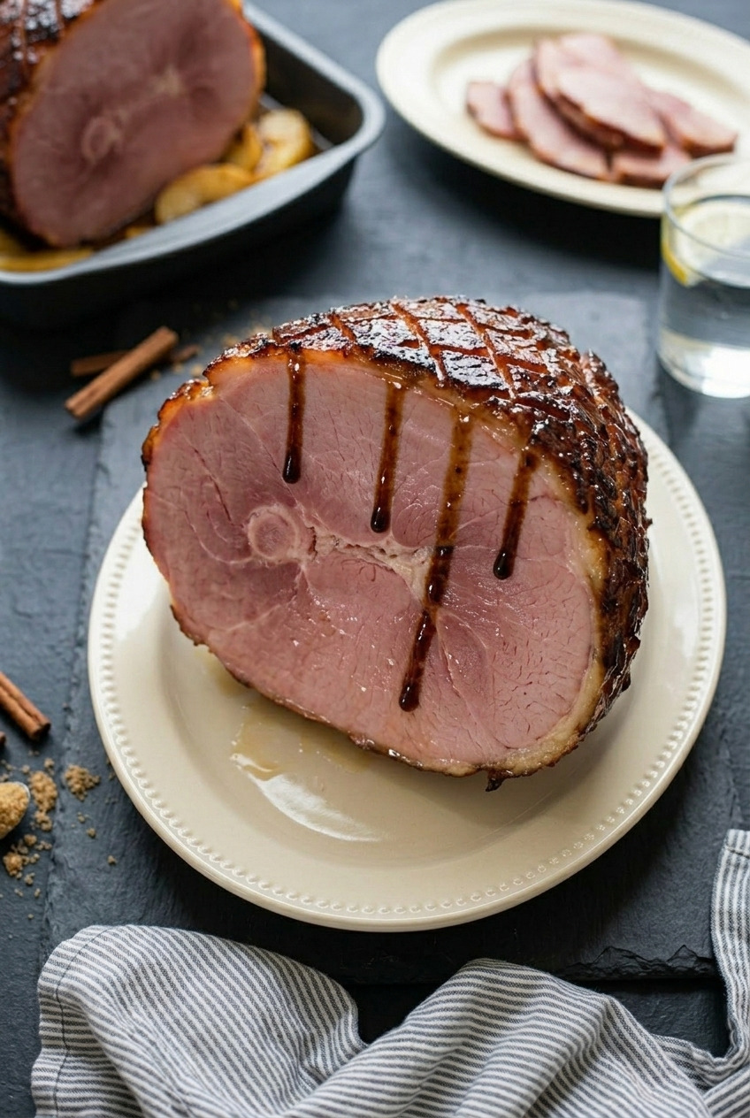 applesauce glazed ham cross section