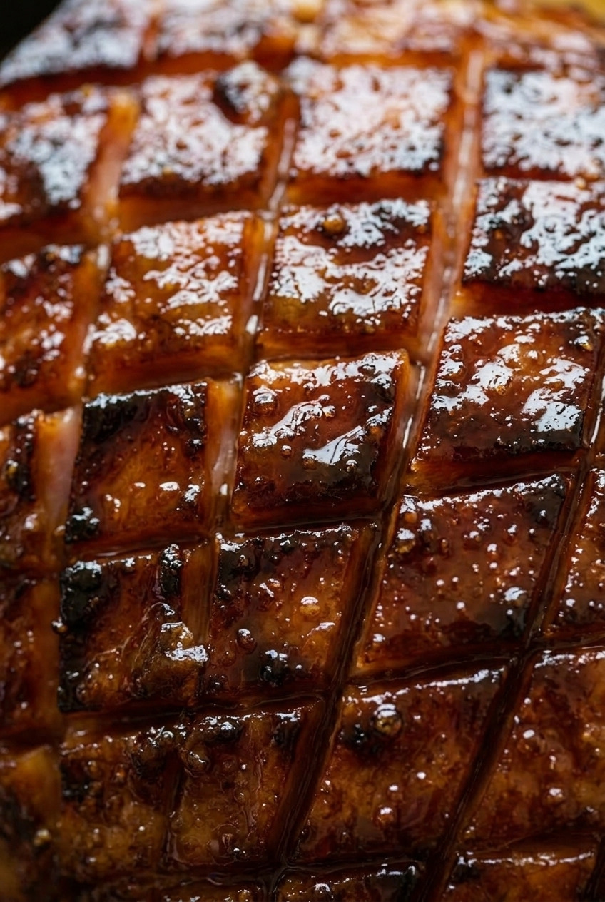 applesauce glazed ham close up