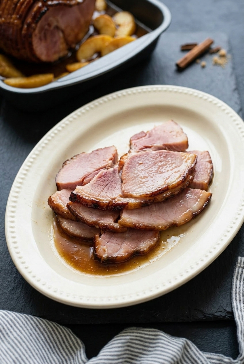 applesauce glazed ham dinner scene