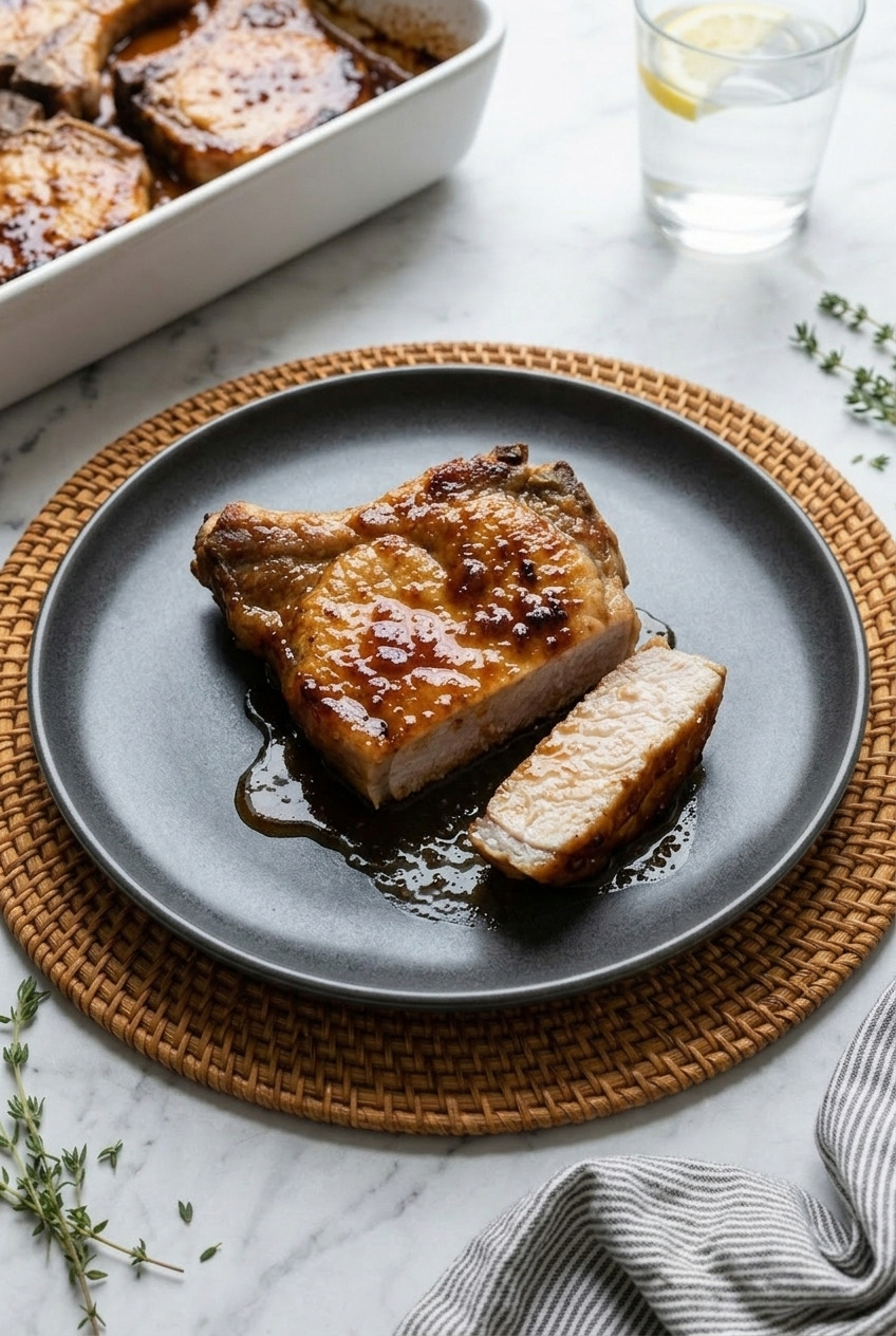 applesauce pork chops side view