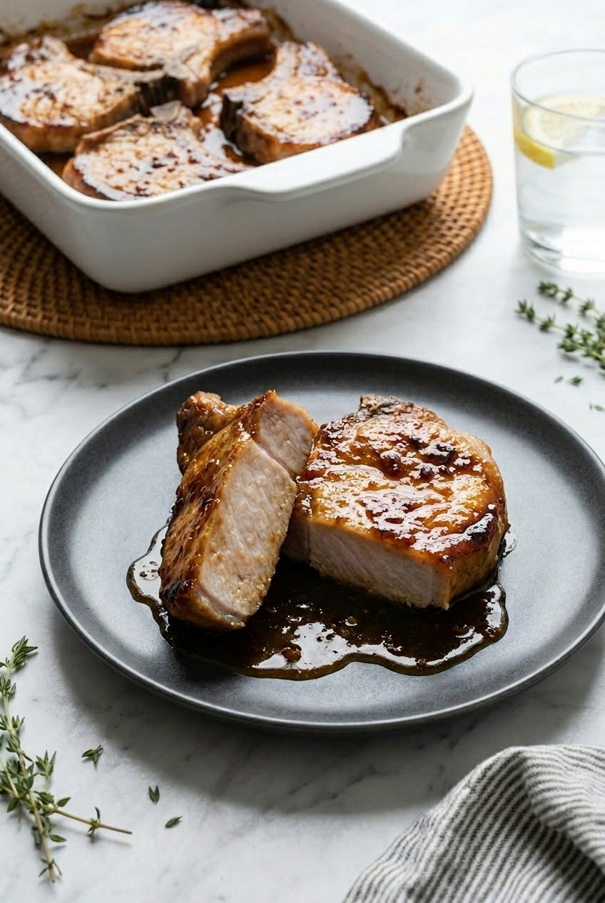 applesauce pork chops served