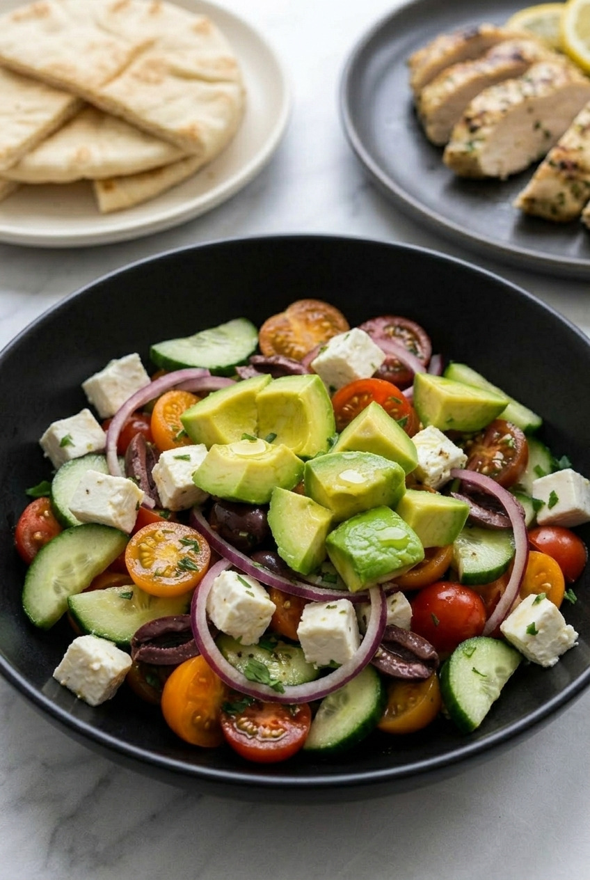 avocado greek salad complete meal