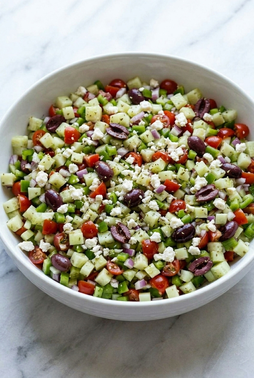 chopped greek salad side view