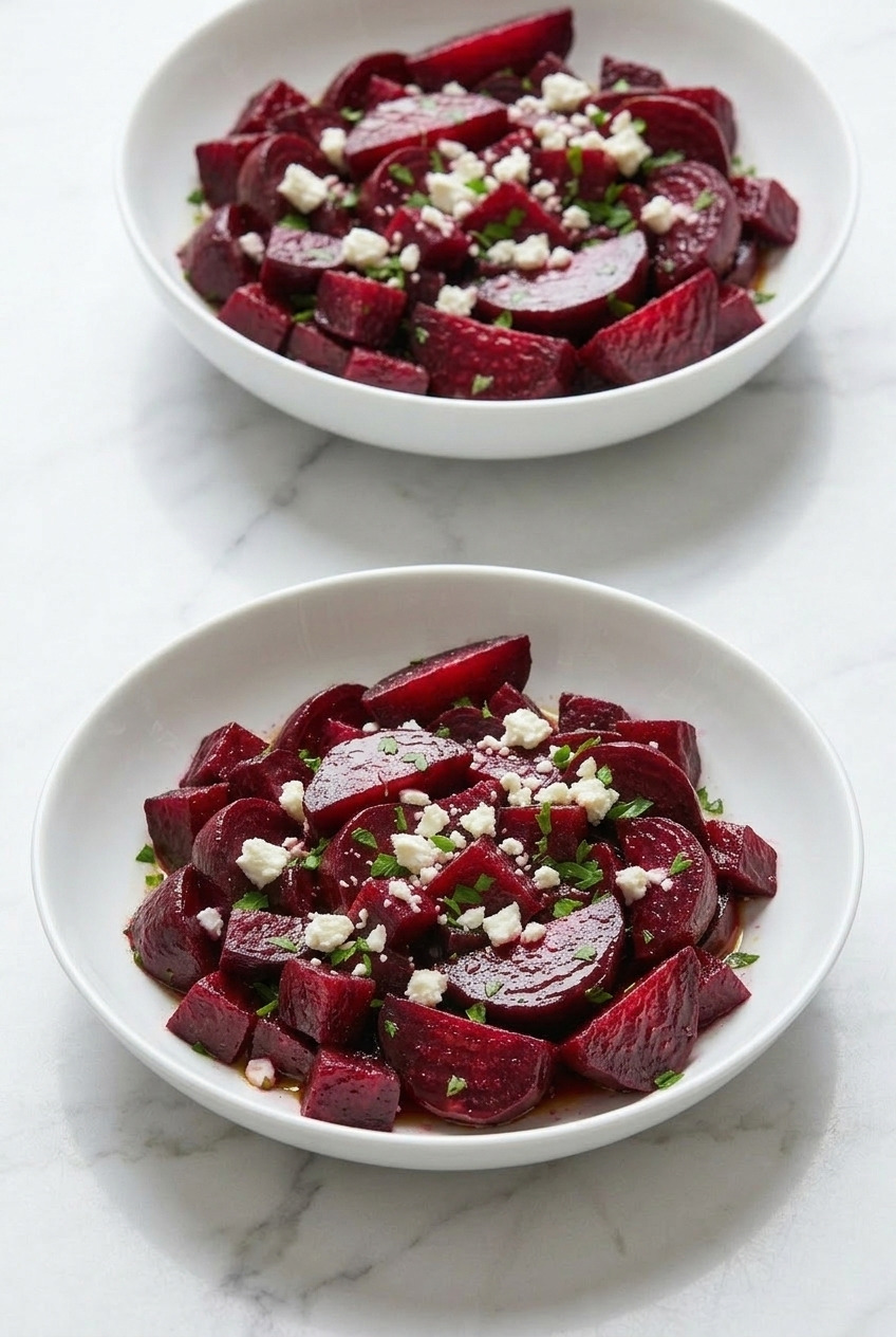 greek beet salad dinner scene