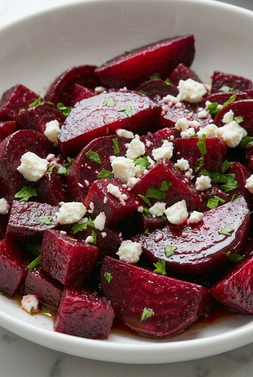 greek beet salad side view