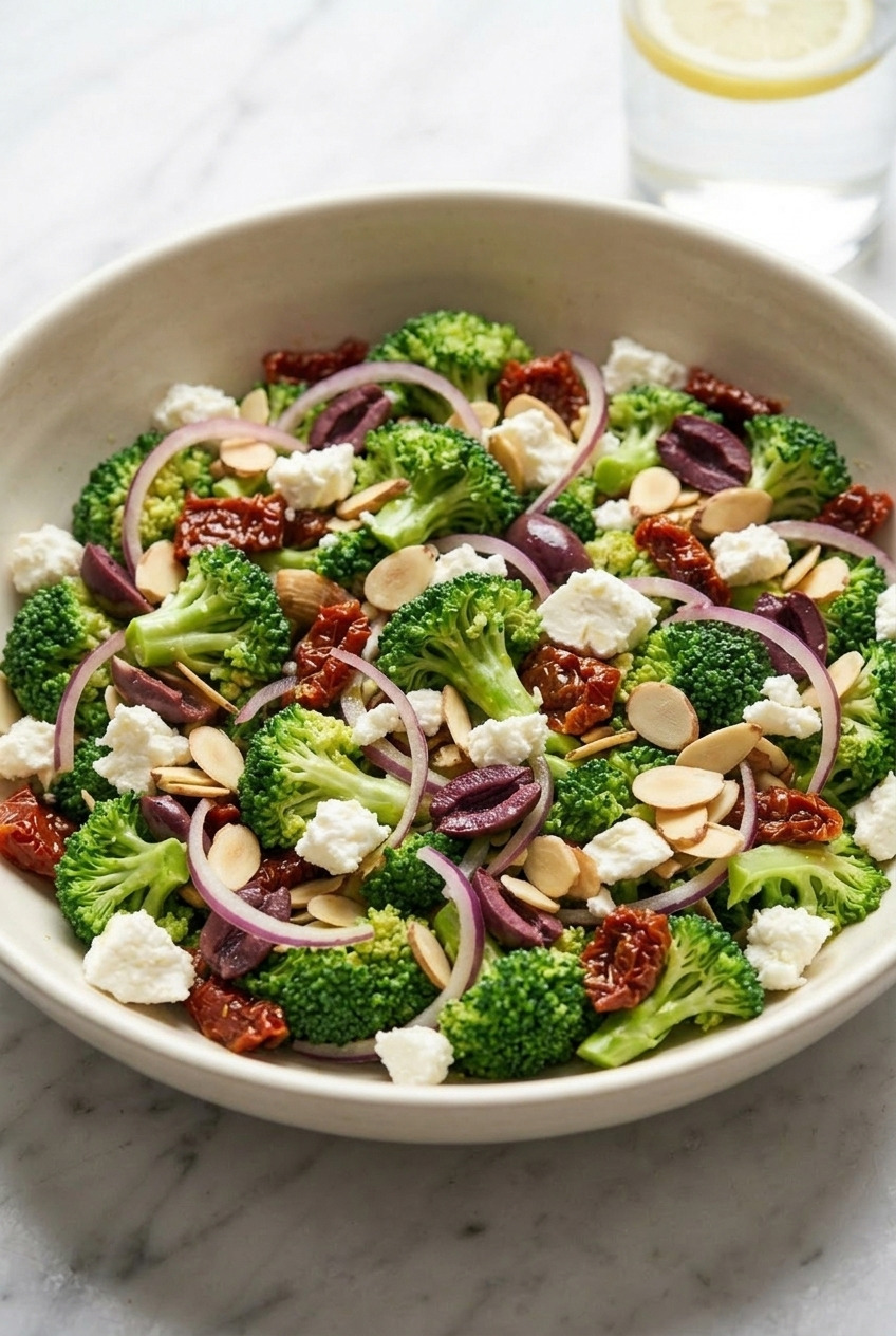 greek broccoli salad dinner scene