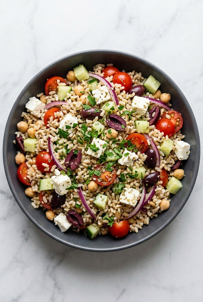 greek brown rice salad