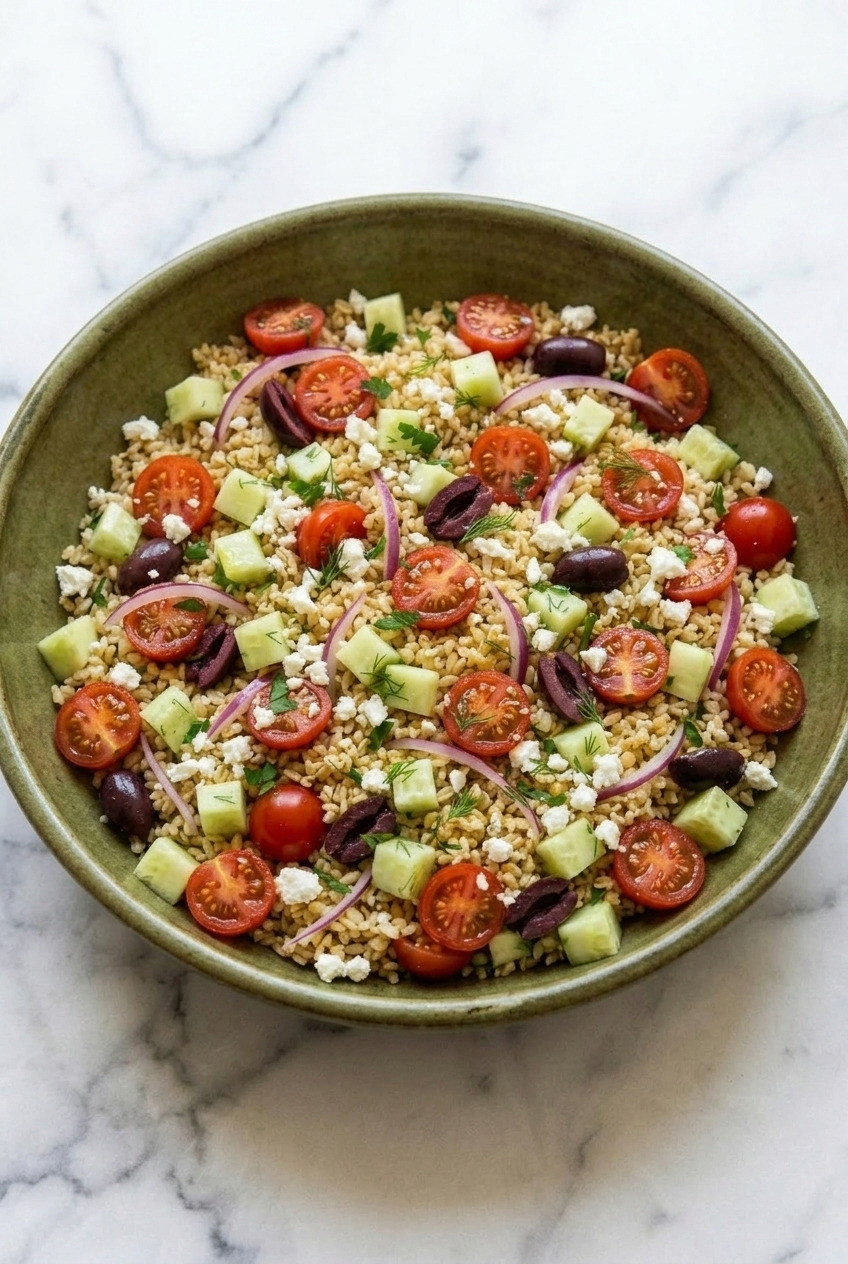 greek bulgur salad served