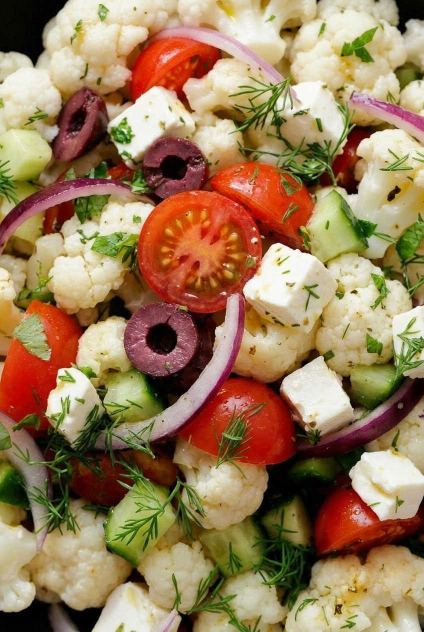 greek cauliflower salad close up