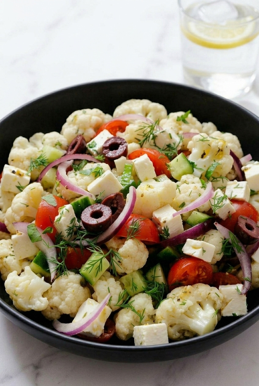 greek cauliflower salad side view