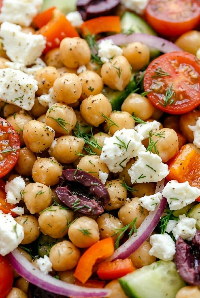 greek chickpea salad close up