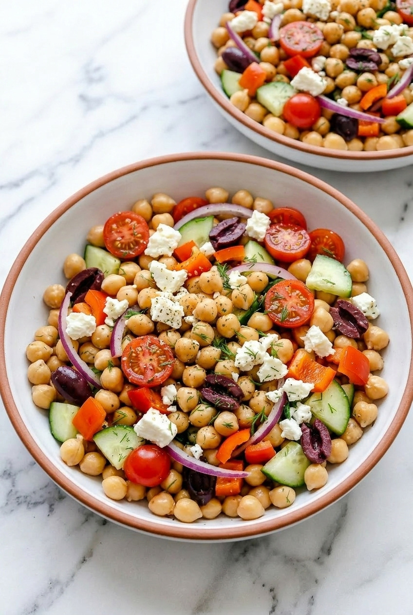 greek chickpea salad dinner scene