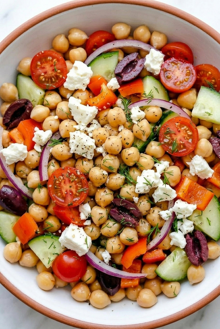 greek chickpea salad side view
