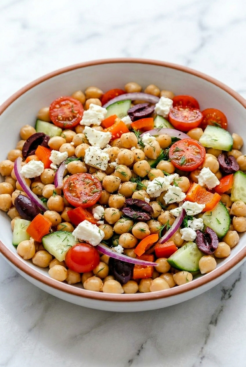 greek chickpea salad served