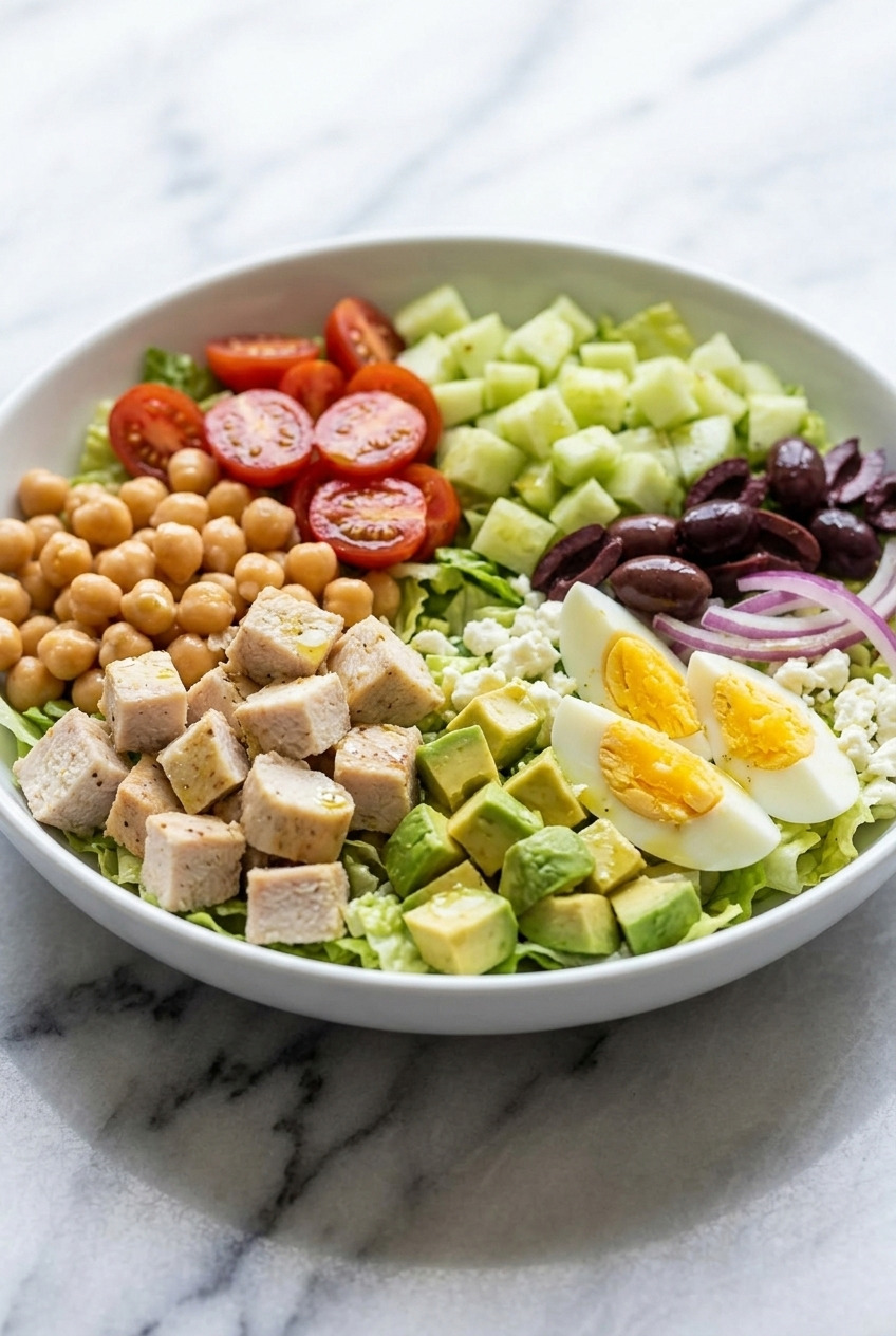 greek cobb salad side view