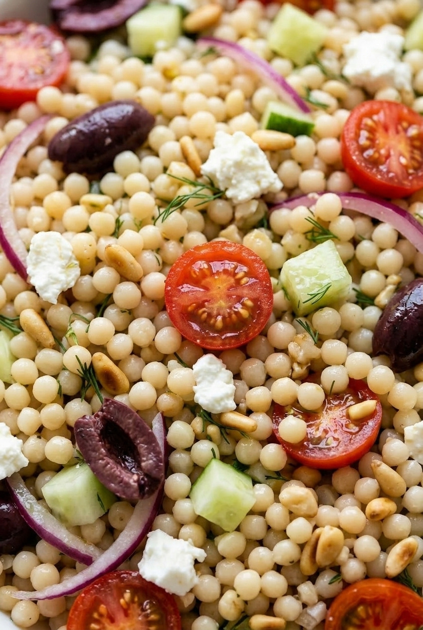 greek couscous salad close up
