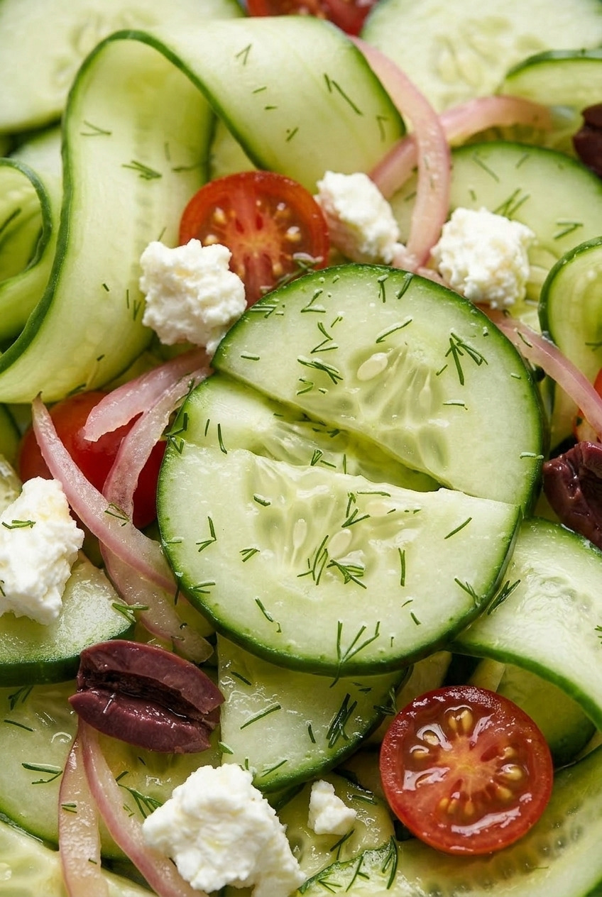 greek cucumber salad close up