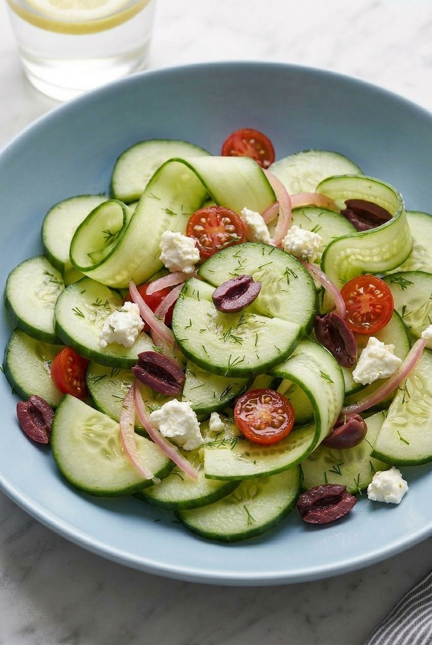 greek cucumber salad side view