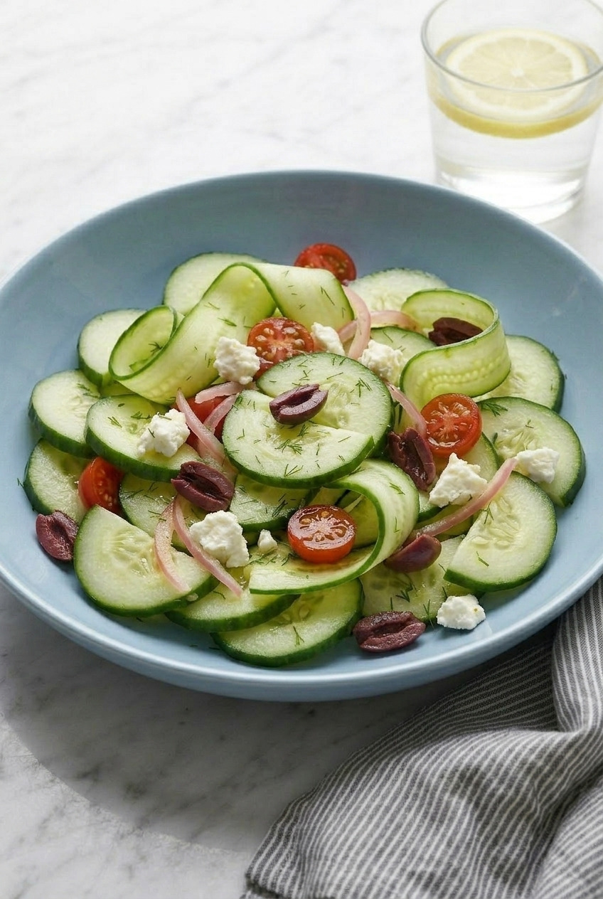 greek cucumber salad served
