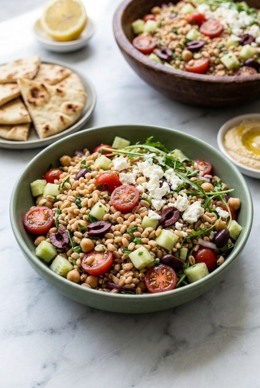 greek farro salad complete meal