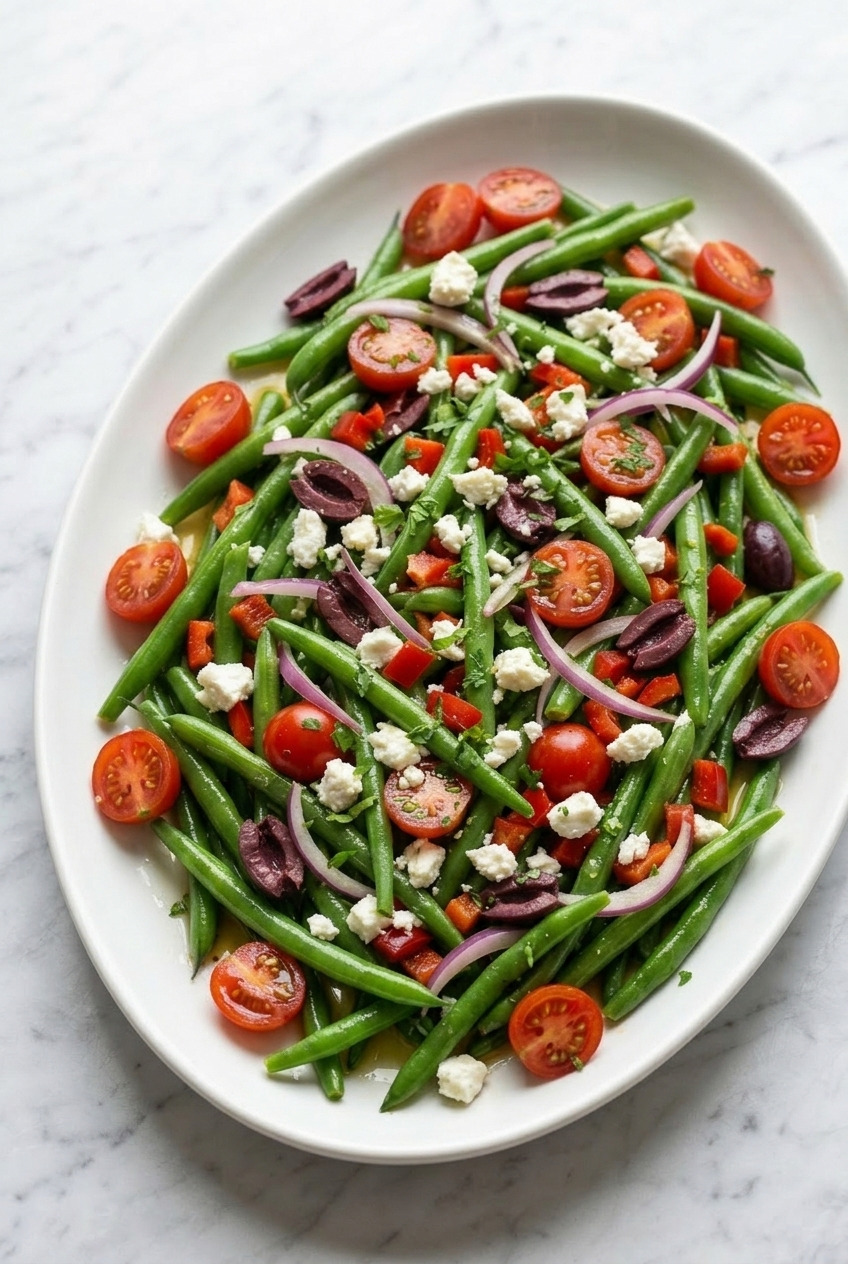 greek green bean salad side view
