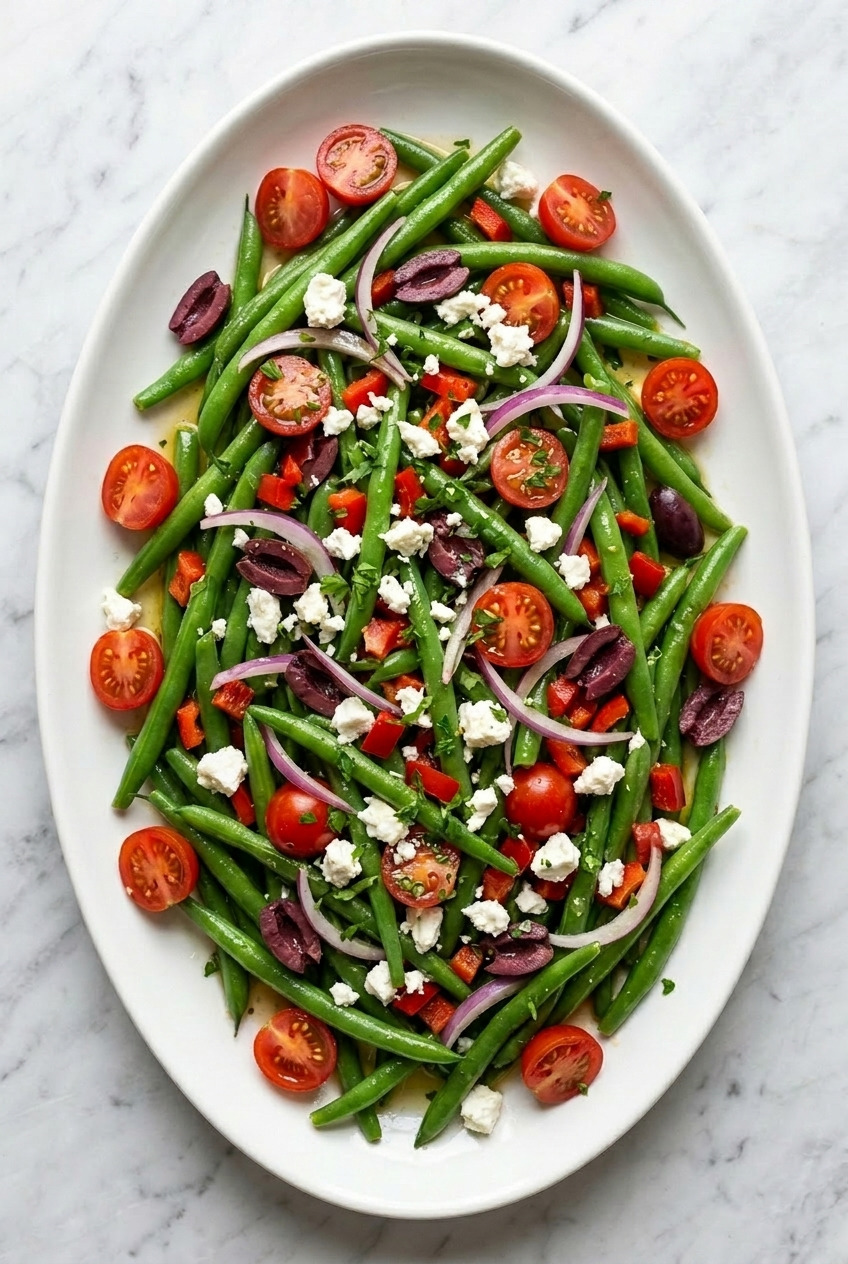 greek green bean salad served