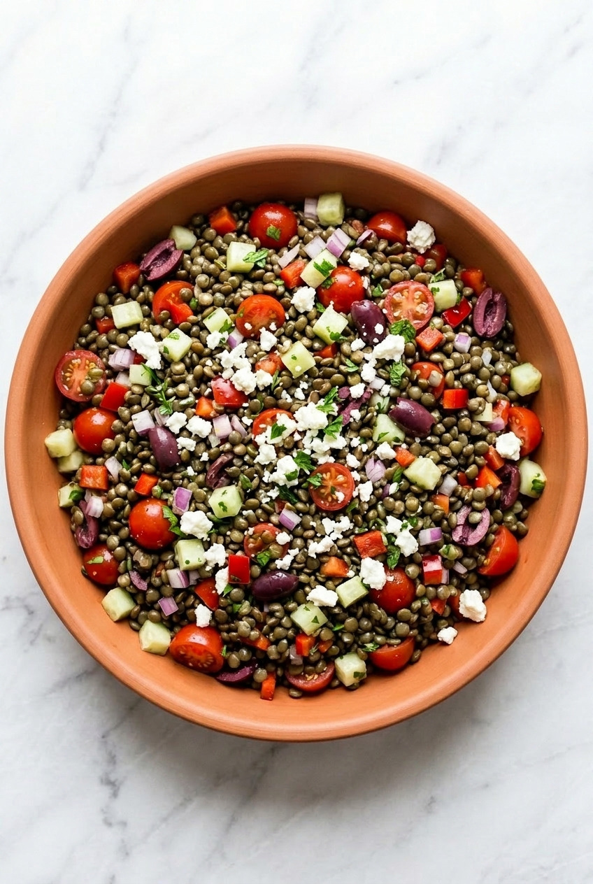 greek lentil salad dinner scene