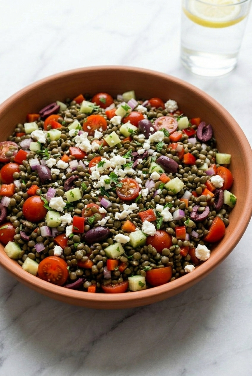 greek lentil salad served