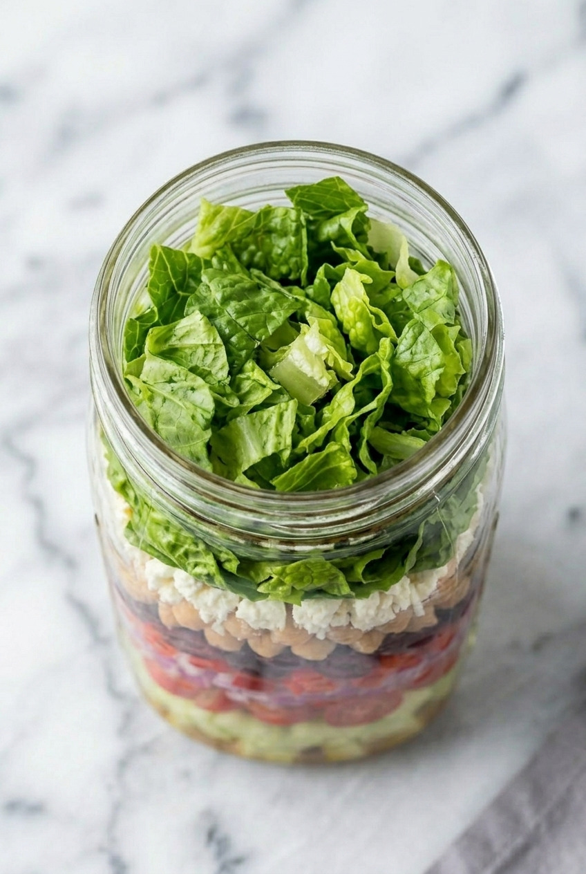 greek mason jar salad served