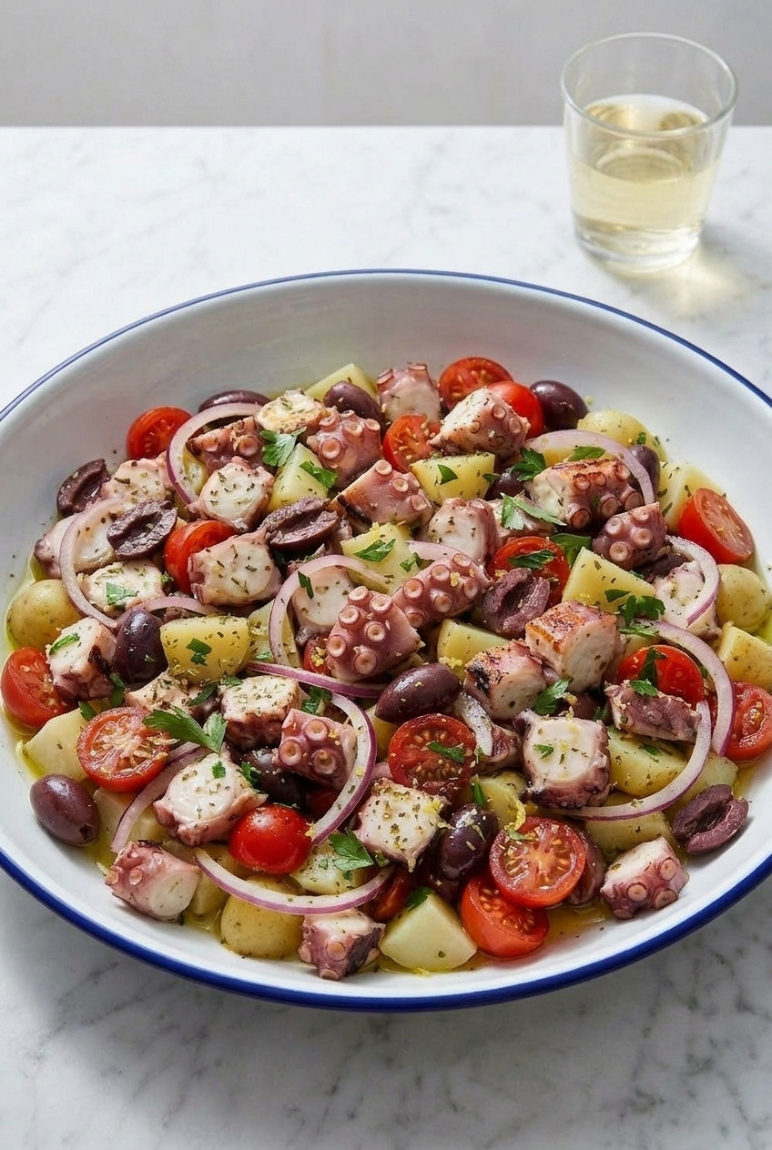 greek octopus salad served