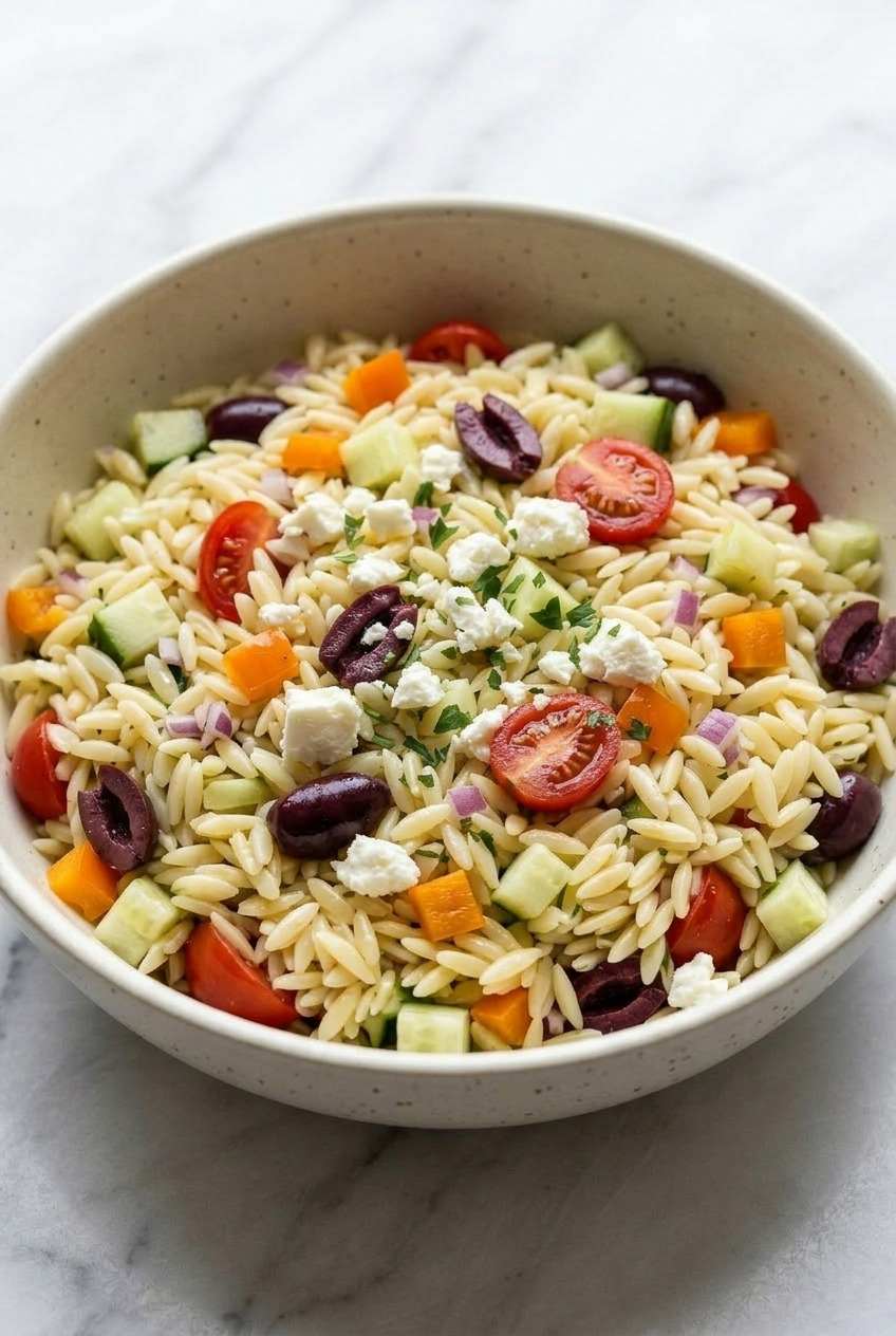 greek orzo salad served